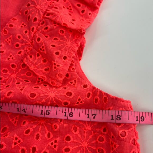 Lilly Pulitzer Lina top Spicy Coral Neon Sunburst Eyelet Sz M - Picture 5 of 7